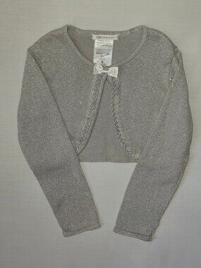 NWOT Bonnie Jean Girls Silver Sparkle Bolero Cardigan Shrug Size 6